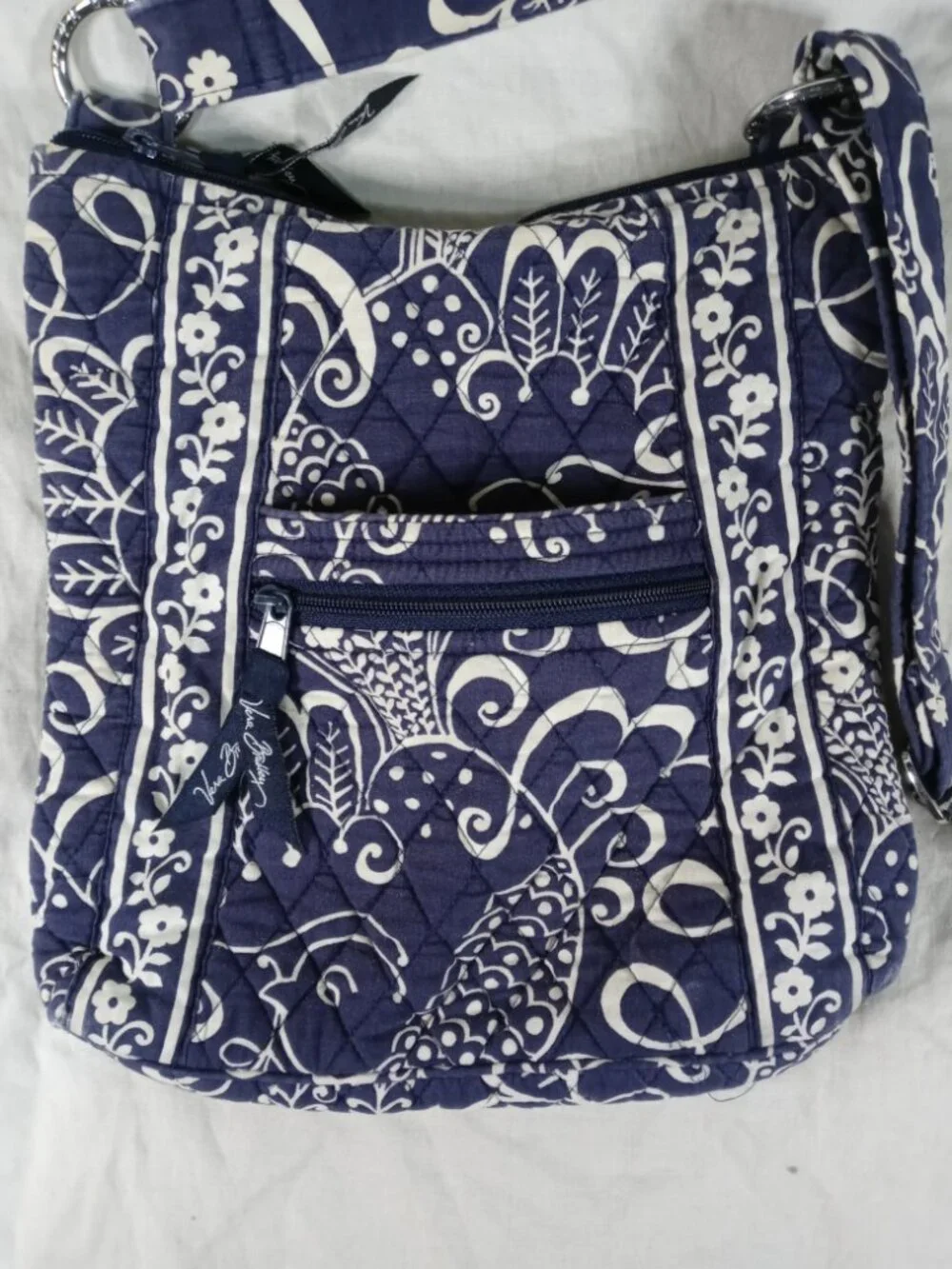 Vera Bradley Quilted Twirly Birds Navy Pattern Paisley Hipster Crossbody Purse